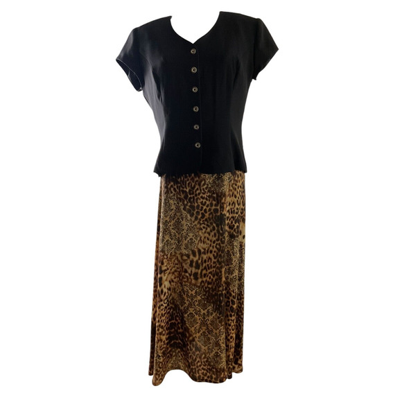 Danny & Nicole Women's 10 Black Gold Dress Button Front Leopard Print Skirt - Picture 1 of 10